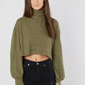 Free People Olive Cowl Neck Cropped Sweater Size L
